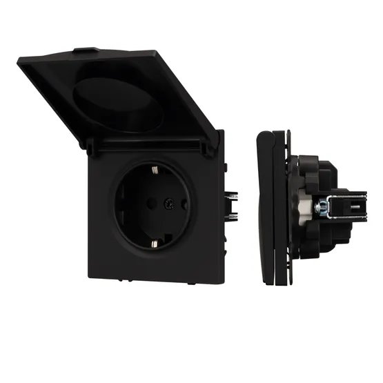 Фото #1 товара Механизм розетки влагозащищённый SCT-NOBE-MCP-SFPL-BK (230V, 16A) (Arlight, -)