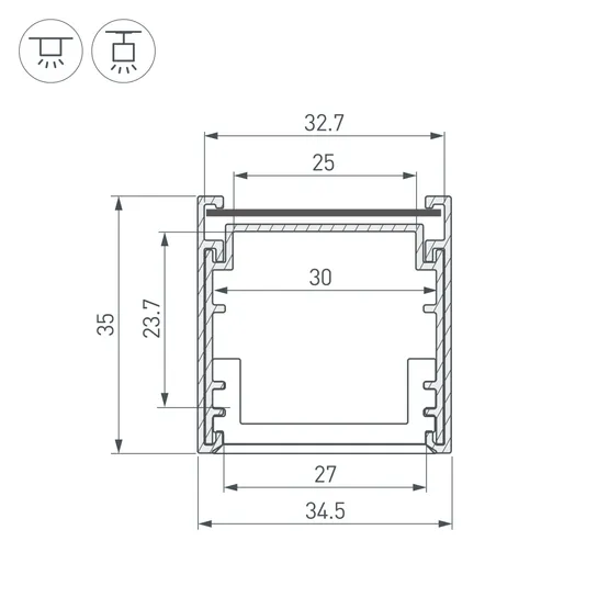 Фото #3 товара Профиль LINE-3535-BENT-SIDE-2000 ANOD (Arlight, Алюминий)