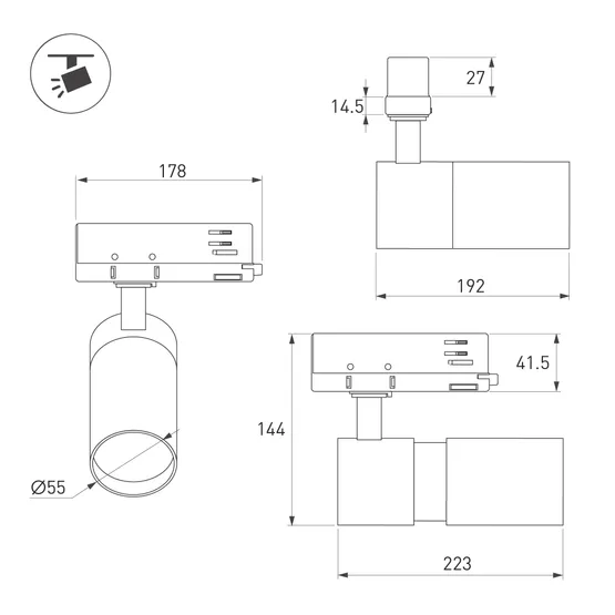 Фото #6 товара Светильник LGD-ARTEMIS-TRACK-4TR-R55-12W Warm3000 (BK, 8-80 deg, 230V, DALI) (Arlight, IP20 Металл, 5 лет)
