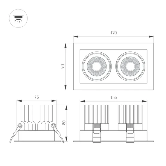 Фото #3 товара Светильник MS-VORTEX-BUILT-S170x90-2x12W Warm3000 (BK-BK, 40 deg, 230V) (Arlight, IP20 Металл, 5 лет)