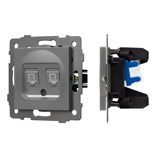 Фото #1 товара Механизм компьютерной розетки двойной SCT-MPC2-PL-GR-V (RJ-45, CAT6) (Arlight, -)