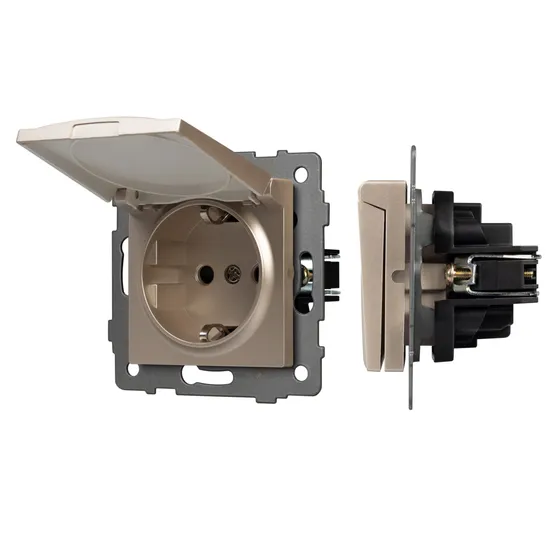 Фото #1 товара Механизм розетки влагозащищённый SCT-MCP-PL-GD-V (250V, 16A) (Arlight, -)