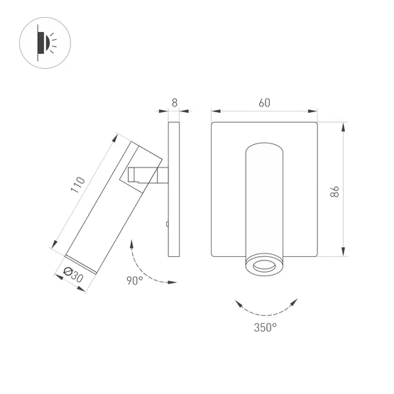 Фото #5 товара Светильник SP-READER-S60x86-3W Warm2700 (WH, 20 deg, 230V) (Arlight, IP20 Металл, 3 года)