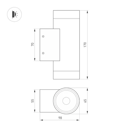 Фото #5 товара Светильник LGD-RAY-WALL-TWIN-R65-2x9W Warm3000 (GR, 23 deg, 230V) (Arlight, IP65 Металл, 3 года)