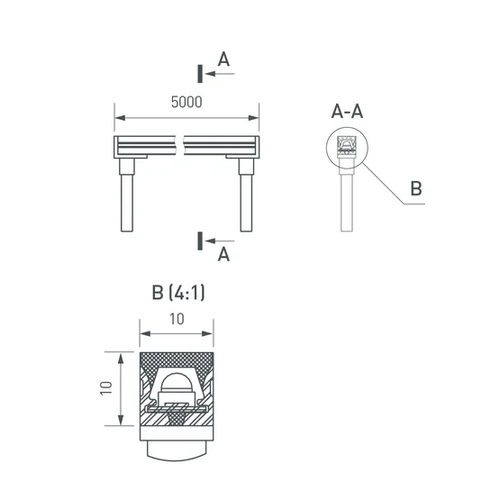 Фото #9 товара Грейзер SPI THOR-TOP-B70-10x10mm 24V RGB (15 W/m, IP67, 5m, wire x2) (Arlight, Вывод вниз, 3 года)