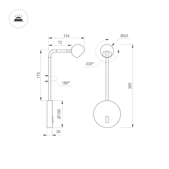 Фото #5 товара Светильник SP-OTTORI-LONG-WALL-6W Warm3000 (BK, 30 deg, 230V) (Arlight, IP20 Металл, 3 года)