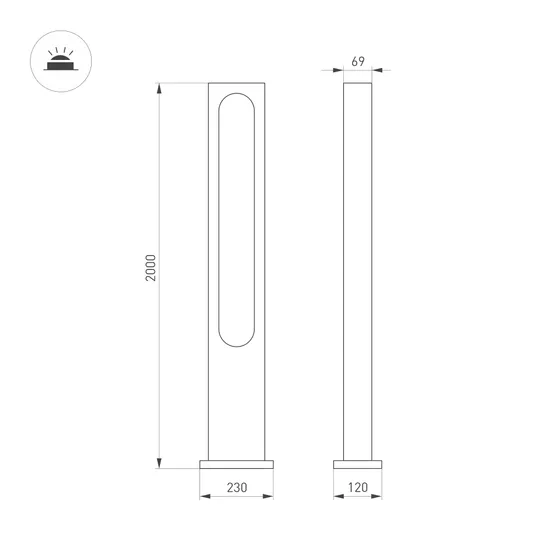 Фото #3 товара Светильник LGD-MUSE-BOLL-H2000-18W Warm3000 (DG, 328 deg, 230V) (Arlight, IP65 Металл, 3 года)
