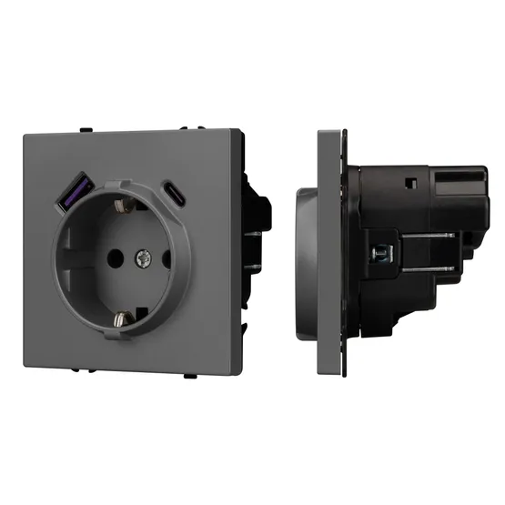 Фото #1 товара Механизм розетки с USB зарядкой SCT-NOBE-MUAC-SFPL-GR (230V, 16A) (Arlight, -)