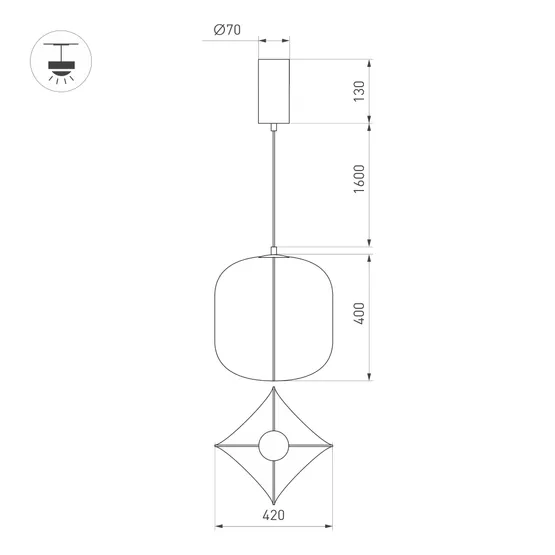 Фото #2 товара Светильник SP-SETA-HANG-L400х420-9W Warm2700 (WH, 320 deg, 230V) (Arlight, IP20 Натуральный шелк, 3 года)