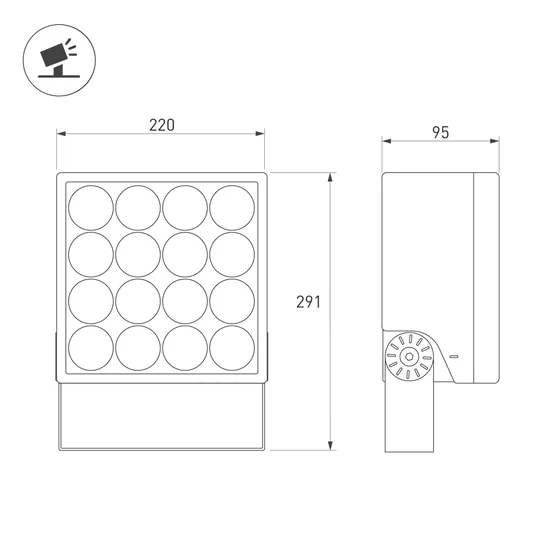 Фото #4 товара Светильник ALT-BLOCK-S220x220-50W Warm3000 (GR, 15 deg, 230V) (Arlight, IP66 Металл, 3 года)