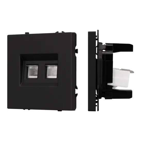 Фото #1 товара Механизм сдвоенной телефонной розетки SCT-NOBE-MTL2-SFPL-BK (RJ-11, 4C) (Arlight, Черный оникс)