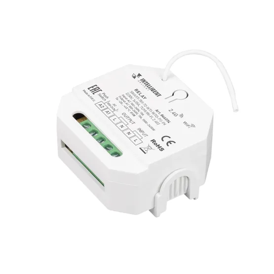 Фото товара INTELLIGENT ARLIGHT Релейный модуль SMART-701-72-WTI-WTO-PS-IN  (230V, 1x15A, TUYA Wi-Fi, 2.4G) (IARL, IP20 Пластик, 5 лет)